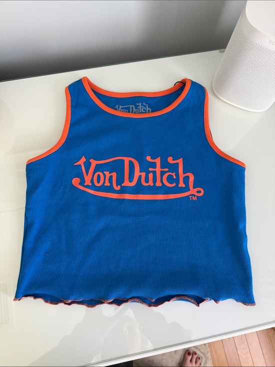 Von Dutch Tops - Von Dutch Blue Tank with Orange Logo & Trim